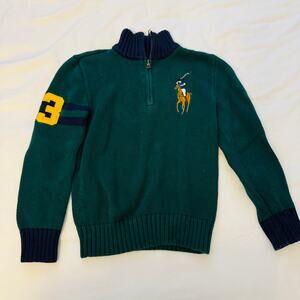 Polo Ralph Lauren Preppy Dark Green Zip Polo Big Horse Boys Size Small (8)